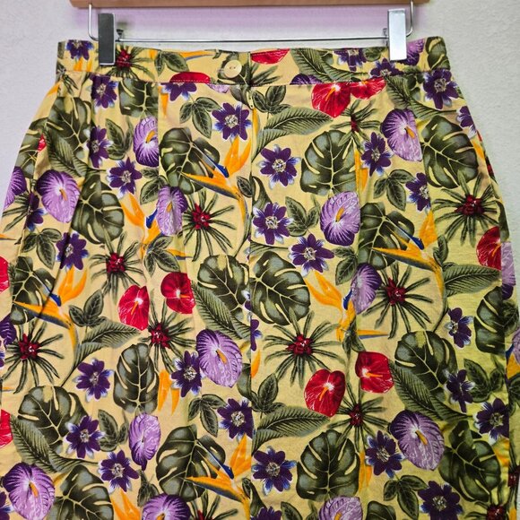 Vintage Tropical Floral Faux Wrap High-Waist Skirt Button & Zip Closure - Picture 6 of 13